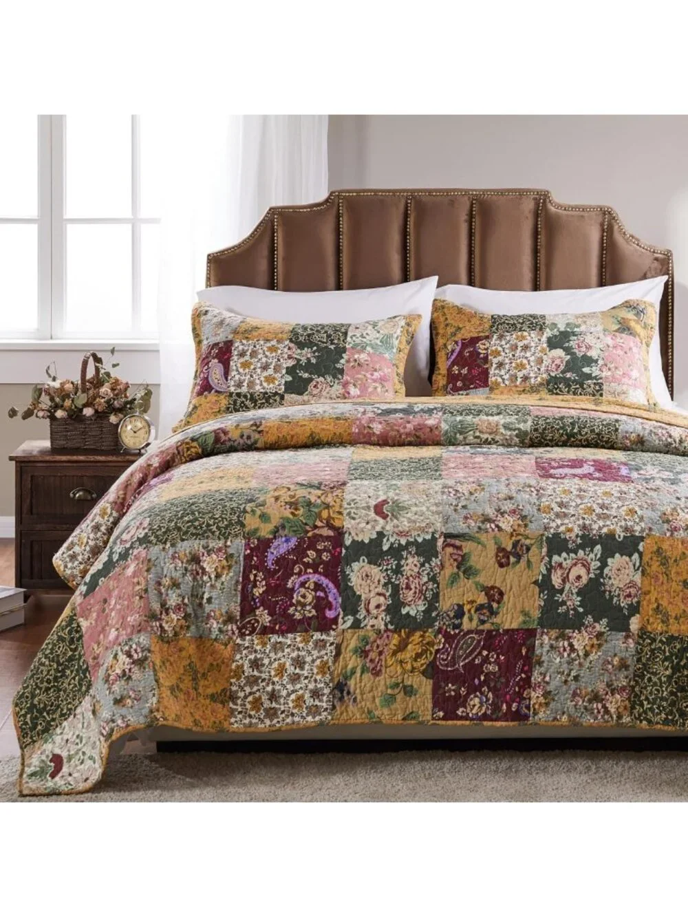 Antique Chic Patchwork Cotton Quilt Set - 3-Piece Multicolor King/Cal King